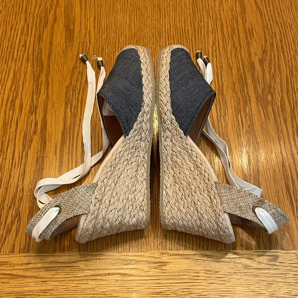 Dark Blue Lace Up Platform Espadrilles
